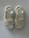 Christian Louboutin White Leather Flat Sandals Ankle Strap Red Sole Size 38