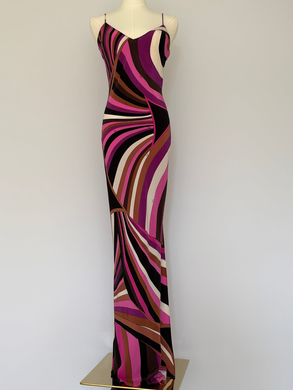 Emilio Pucci Silk Jersey Maxi Dress Pink Swirl Print | Vintage Y2K Bodycon Slip Gown