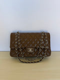 Chanel Classic Medium Double Flap Bag in Brown Caviar Leather with Silver Hardware
