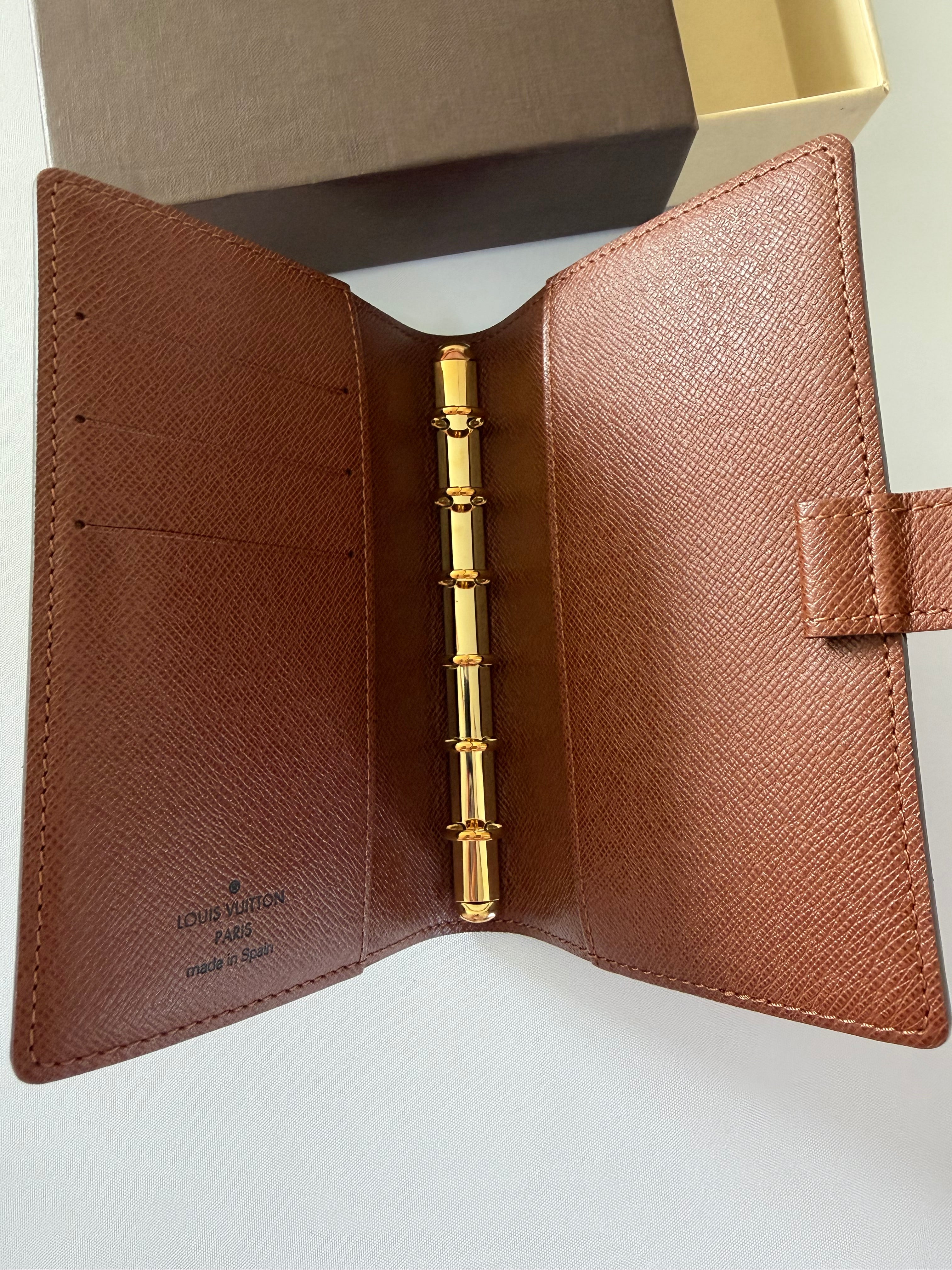 Louis Vuitton Monogram Agenda PM Ring Planner Cover Passport Holder LV Organizer Brown Canvas Gold Hardware Made in Spain