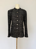 Chanel Black & White Tweed Jacket with CC Logo Buttons | Classic Structured Blazer Size 40