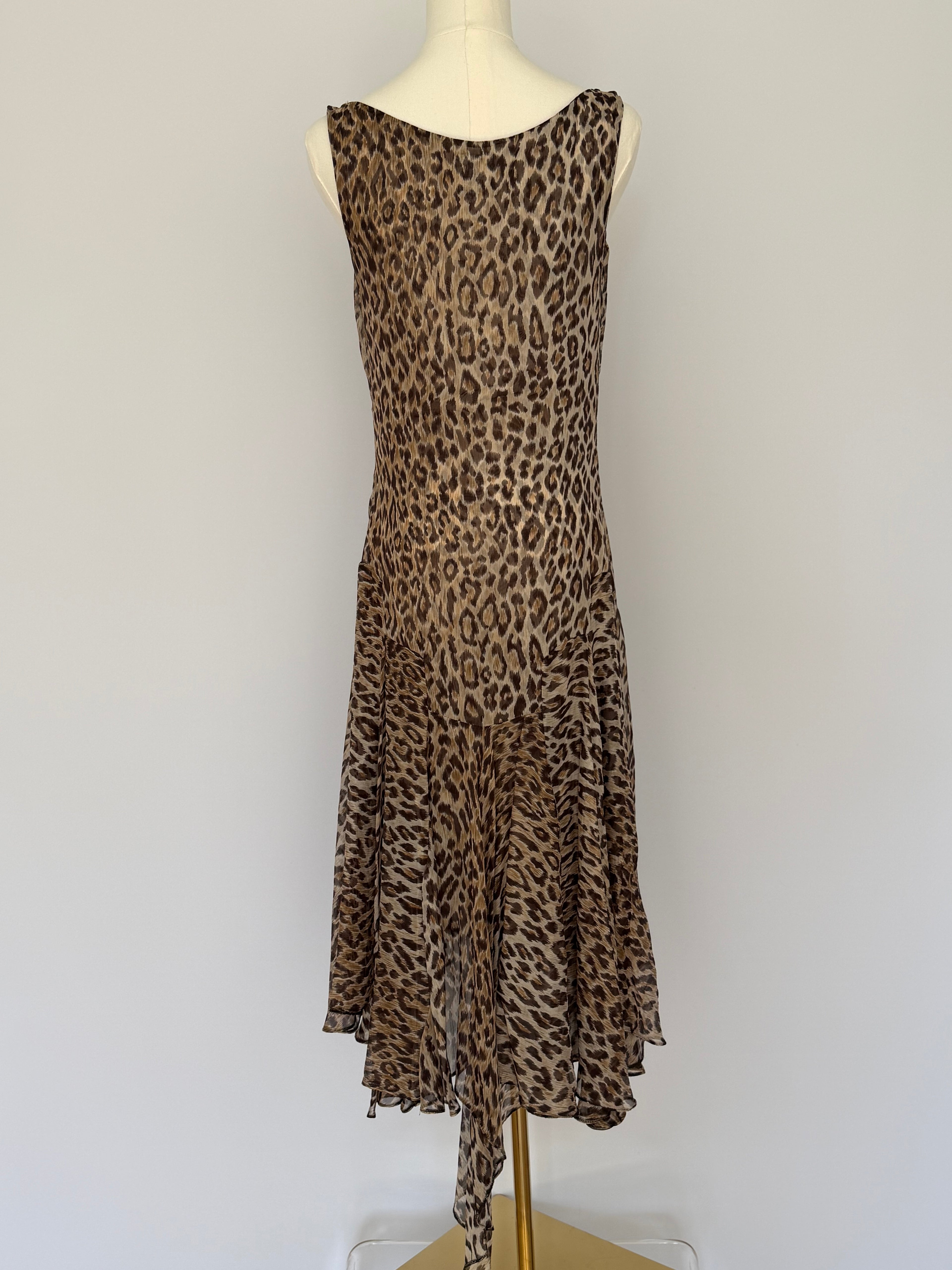 Dolce & Gabbana Leopard Print Silk Chiffon Slip Dress | Vintage Y2K Bias Cut Cowl Neck Midi
