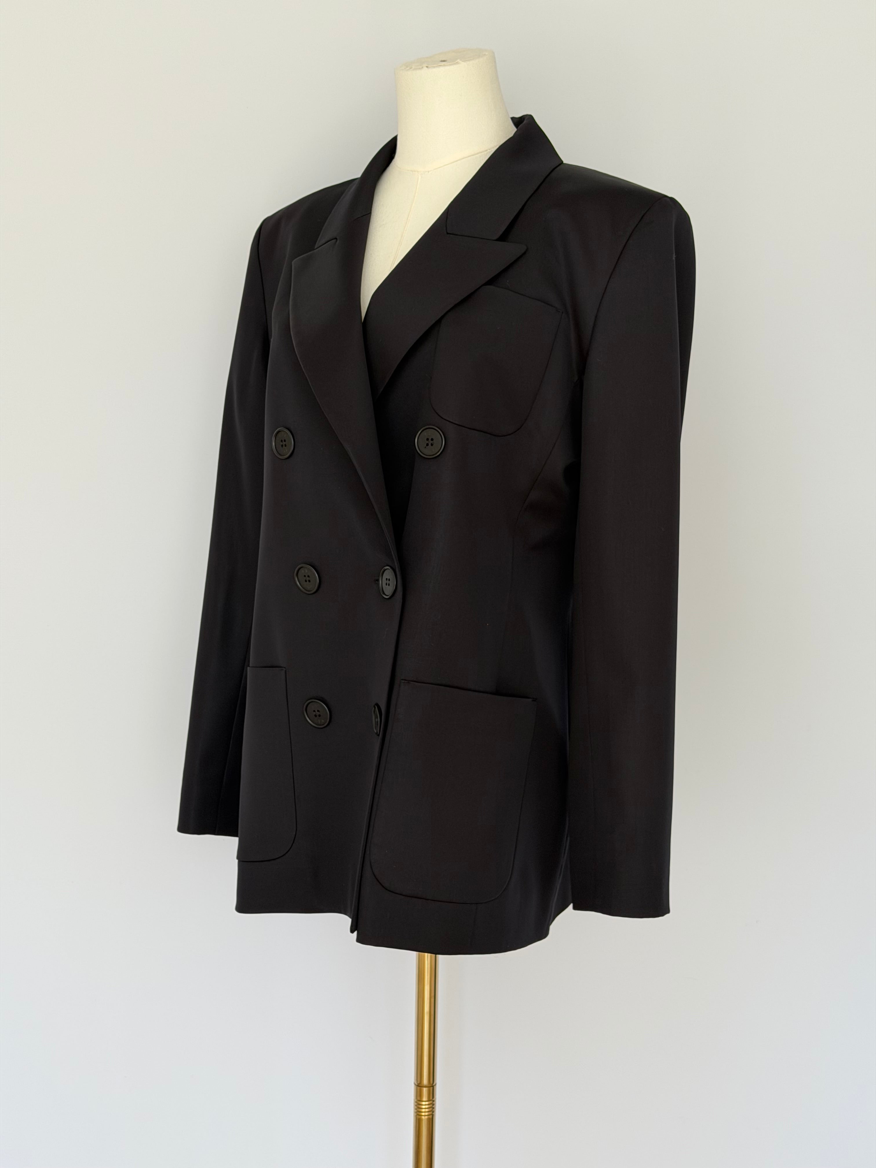 Vintage Yves Saint Laurent Black Double Breasted Blazer | YSL Tailored Jacket Made in France | Classic Power Suit
