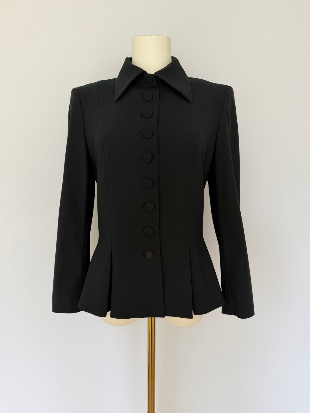 Givenchy Paris Black Structured Peplum Blazer Jacket | Tailored Button Front Designer Jacket Size 40