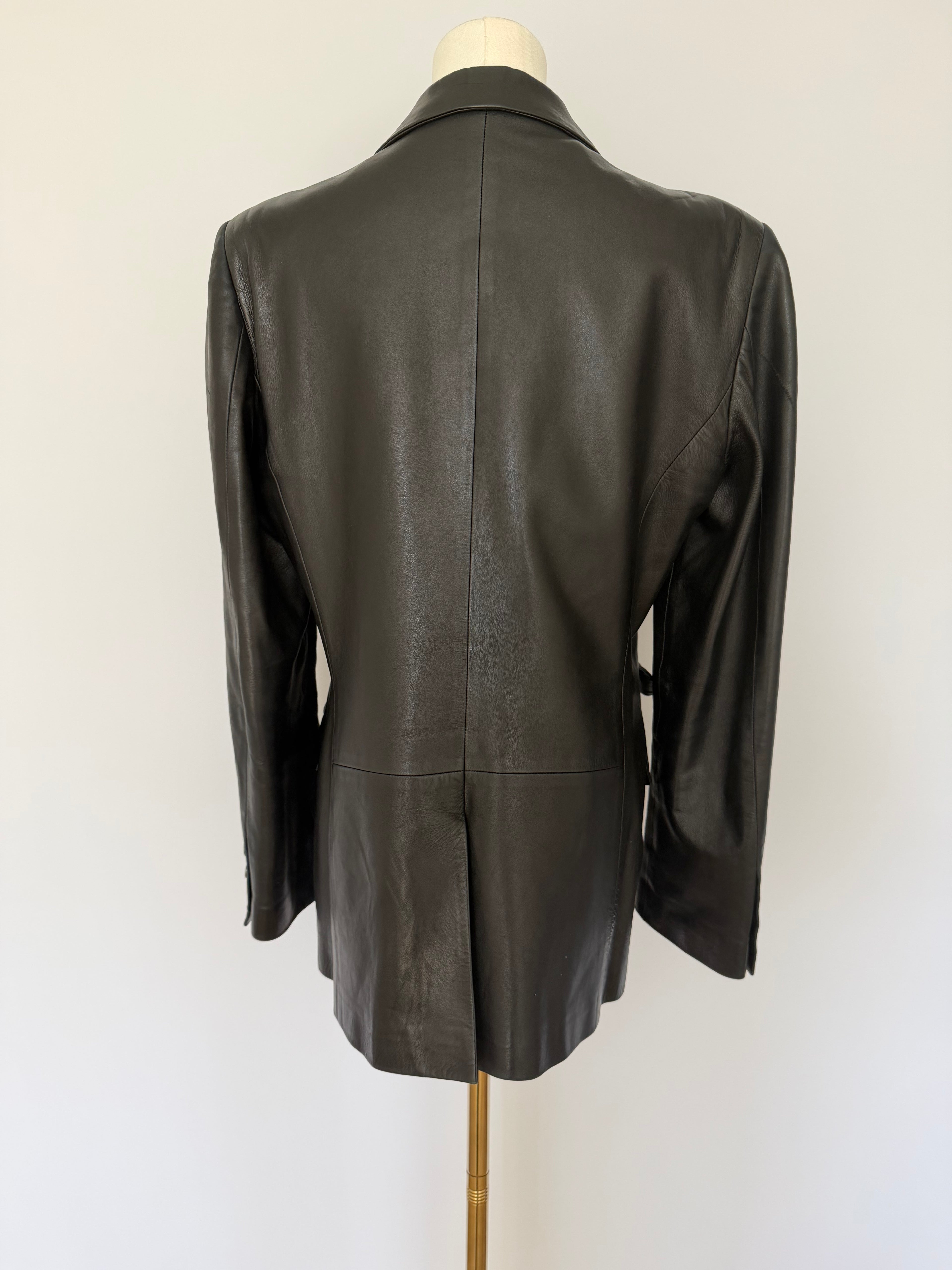 Vintage Gucci Black Leather Blazer Jacket | Tailored Minimalist Tom Ford Era Style