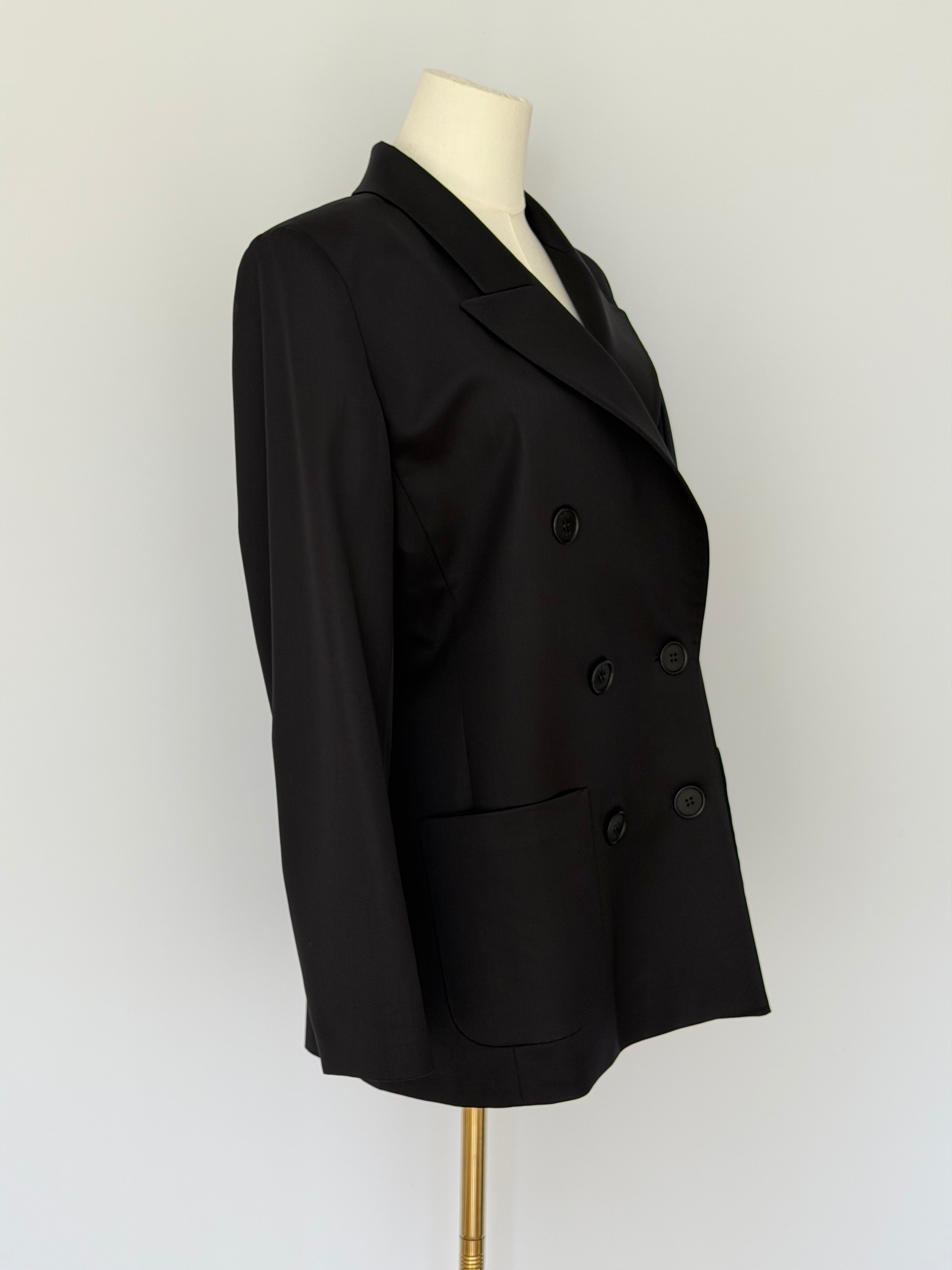 Vintage Yves Saint Laurent Black Double Breasted Blazer | YSL Tailored Jacket Made in France | Classic Power Suit