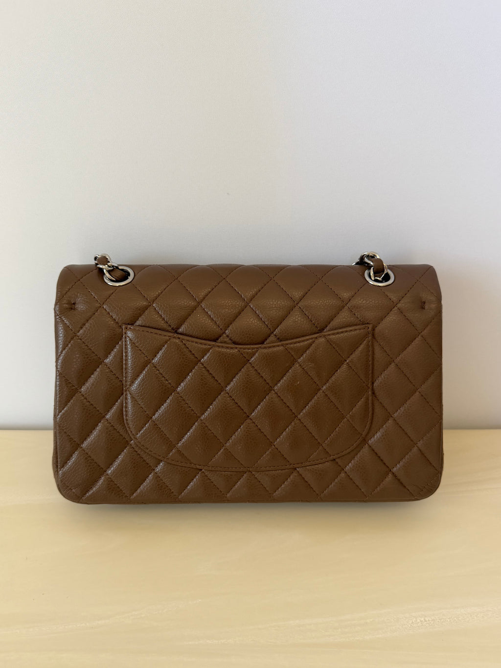 Chanel Classic Medium Double Flap Bag in Brown Caviar Leather with Silver Hardware