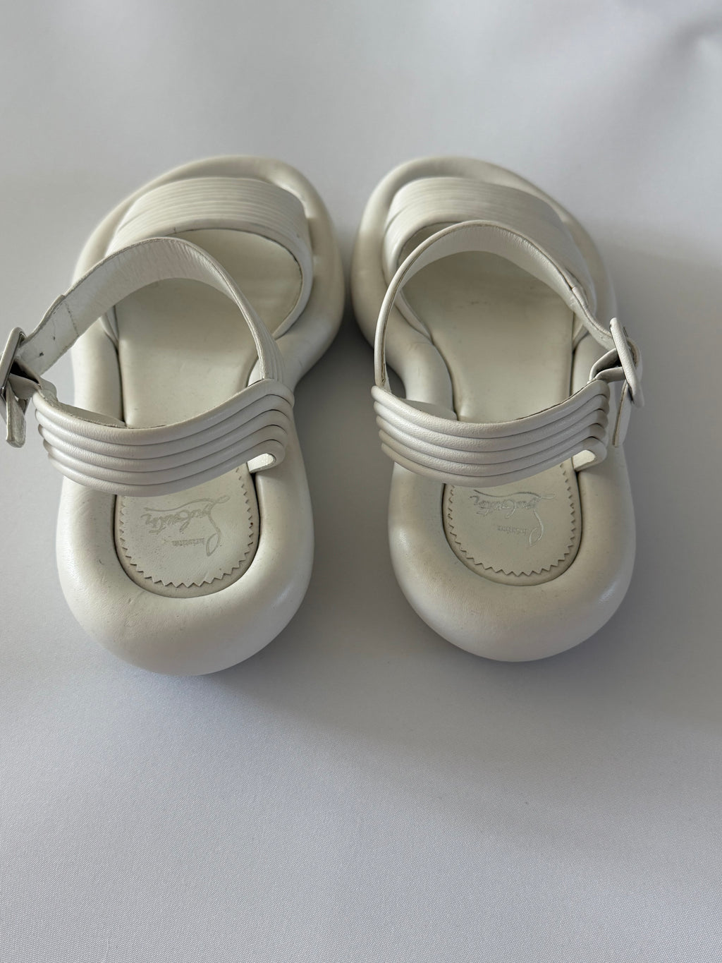 Christian Louboutin White Leather Flat Sandals Ankle Strap Red Sole Size 38