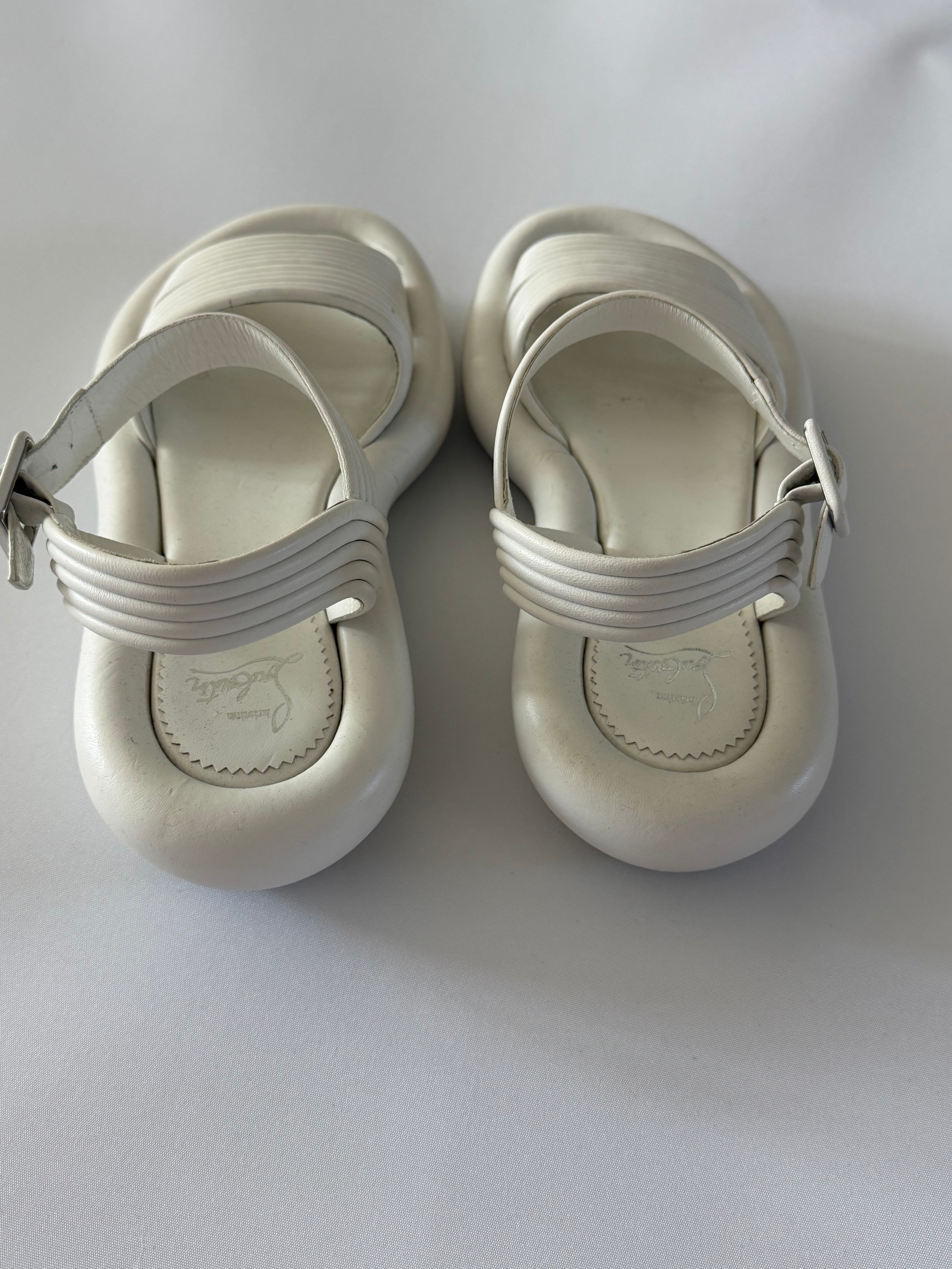 Christian Louboutin White Leather Flat Sandals Ankle Strap Red Sole Size 38