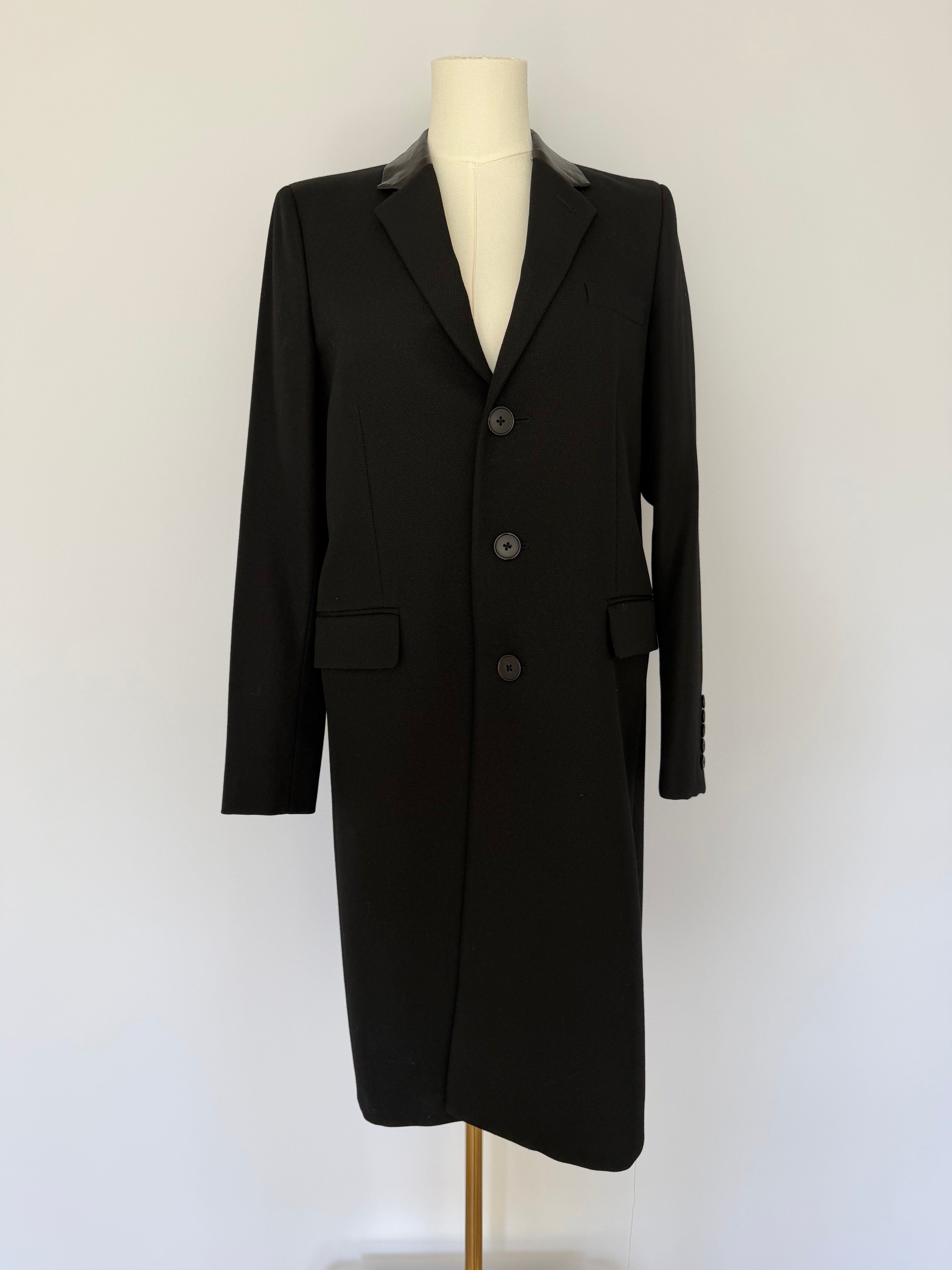 Saint Laurent Paris Black Wool Overcoat with Satin Lapel | Hedi Slimane Era Tailored Coat (2013–2016)