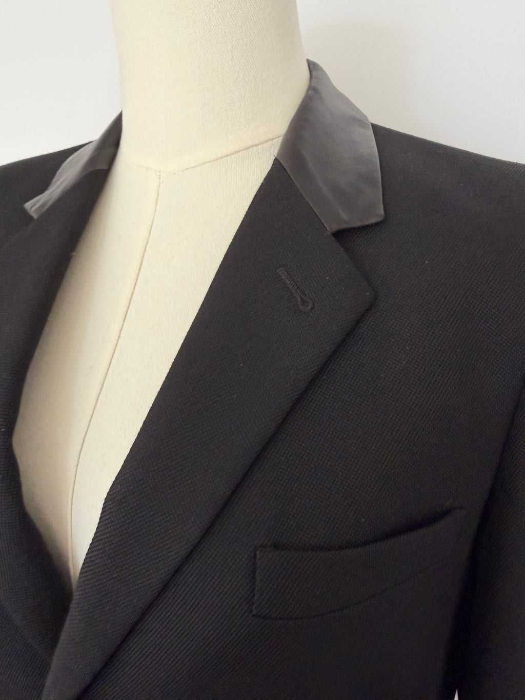 Saint Laurent Paris Black Wool Overcoat with Satin Lapel | Hedi Slimane Era Tailored Coat (2013–2016)
