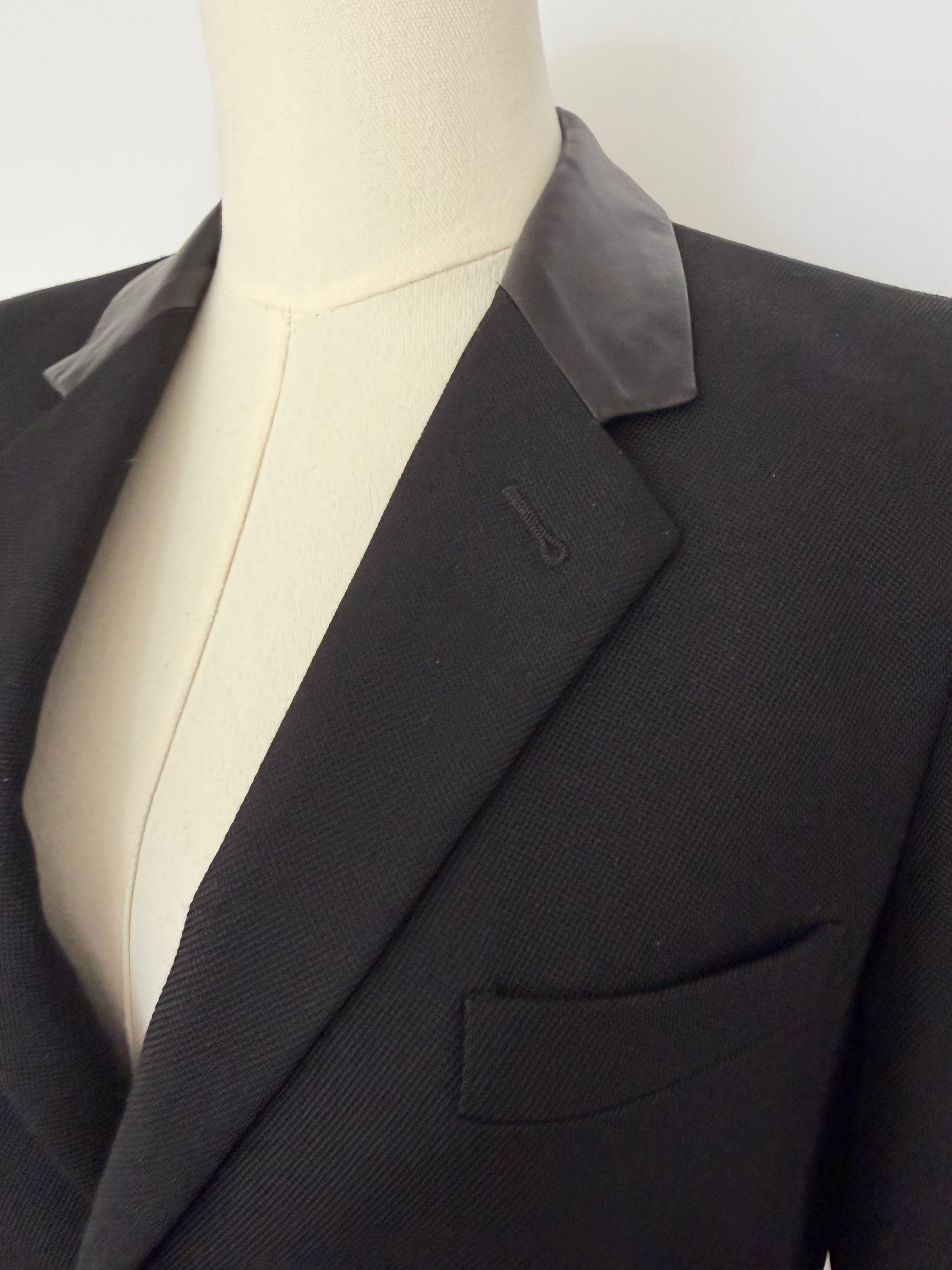 Saint Laurent Paris Black Wool Overcoat with Satin Lapel | Hedi Slimane Era Tailored Coat (2013–2016)
