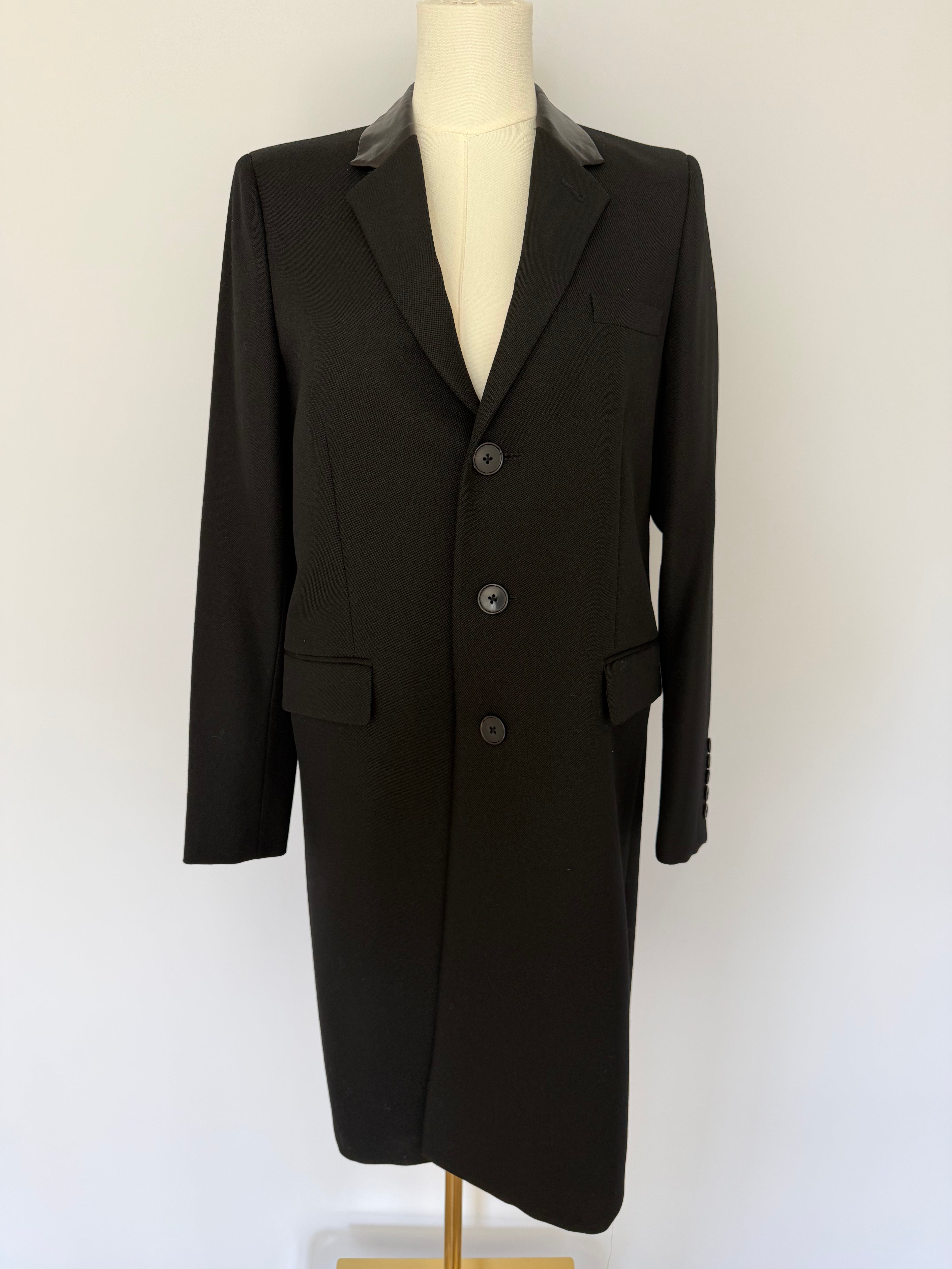 Saint Laurent Paris Black Wool Overcoat with Satin Lapel | Hedi Slimane Era Tailored Coat (2013–2016)