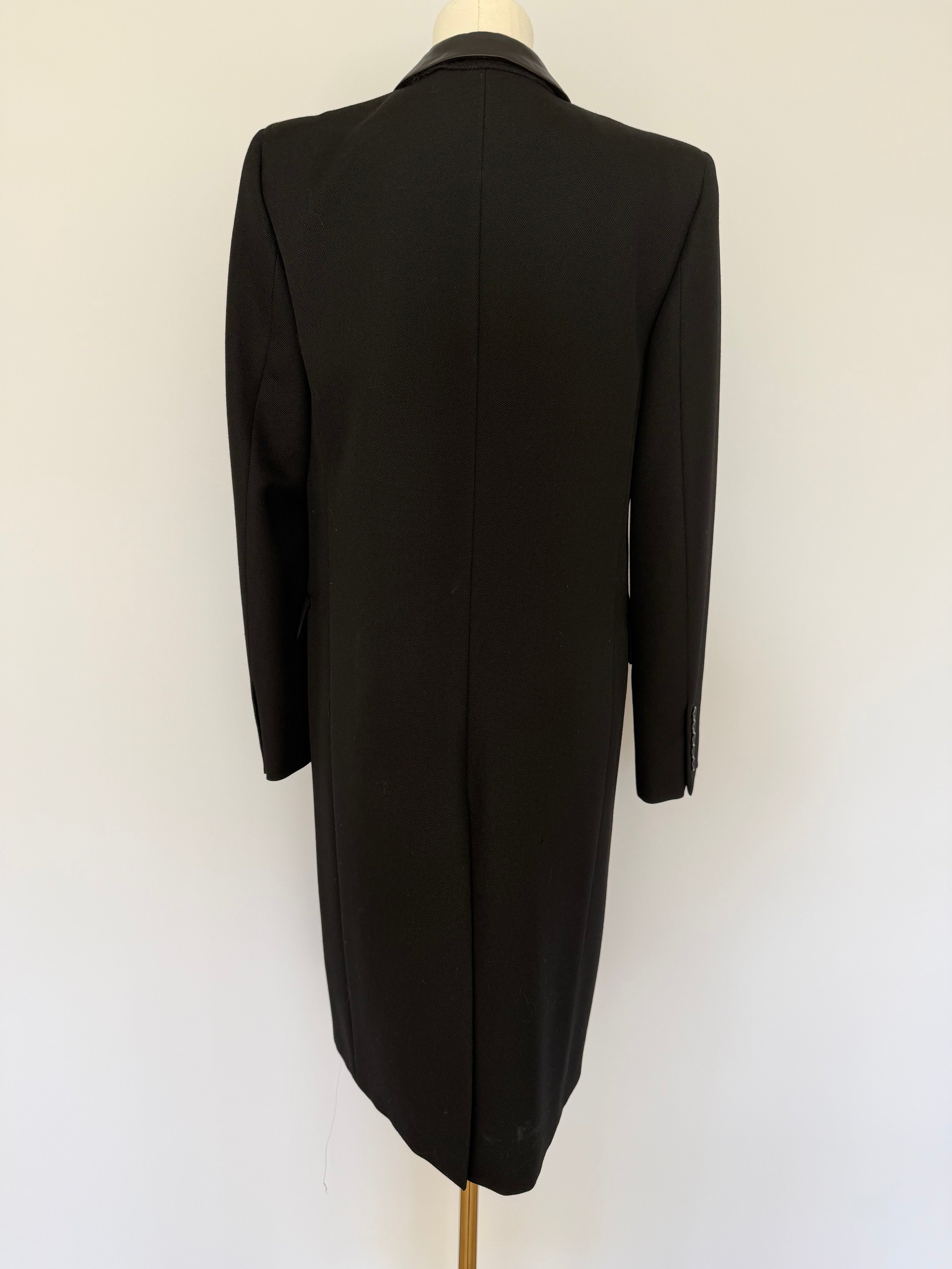 Saint Laurent Paris Black Wool Overcoat with Satin Lapel | Hedi Slimane Era Tailored Coat (2013–2016)