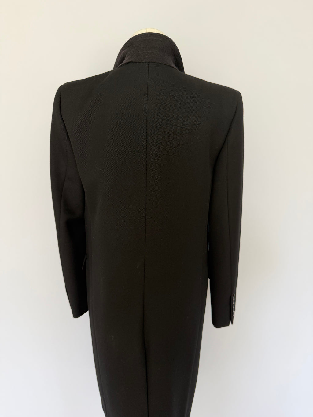 Saint Laurent Paris Black Wool Overcoat with Satin Lapel | Hedi Slimane Era Tailored Coat (2013–2016)